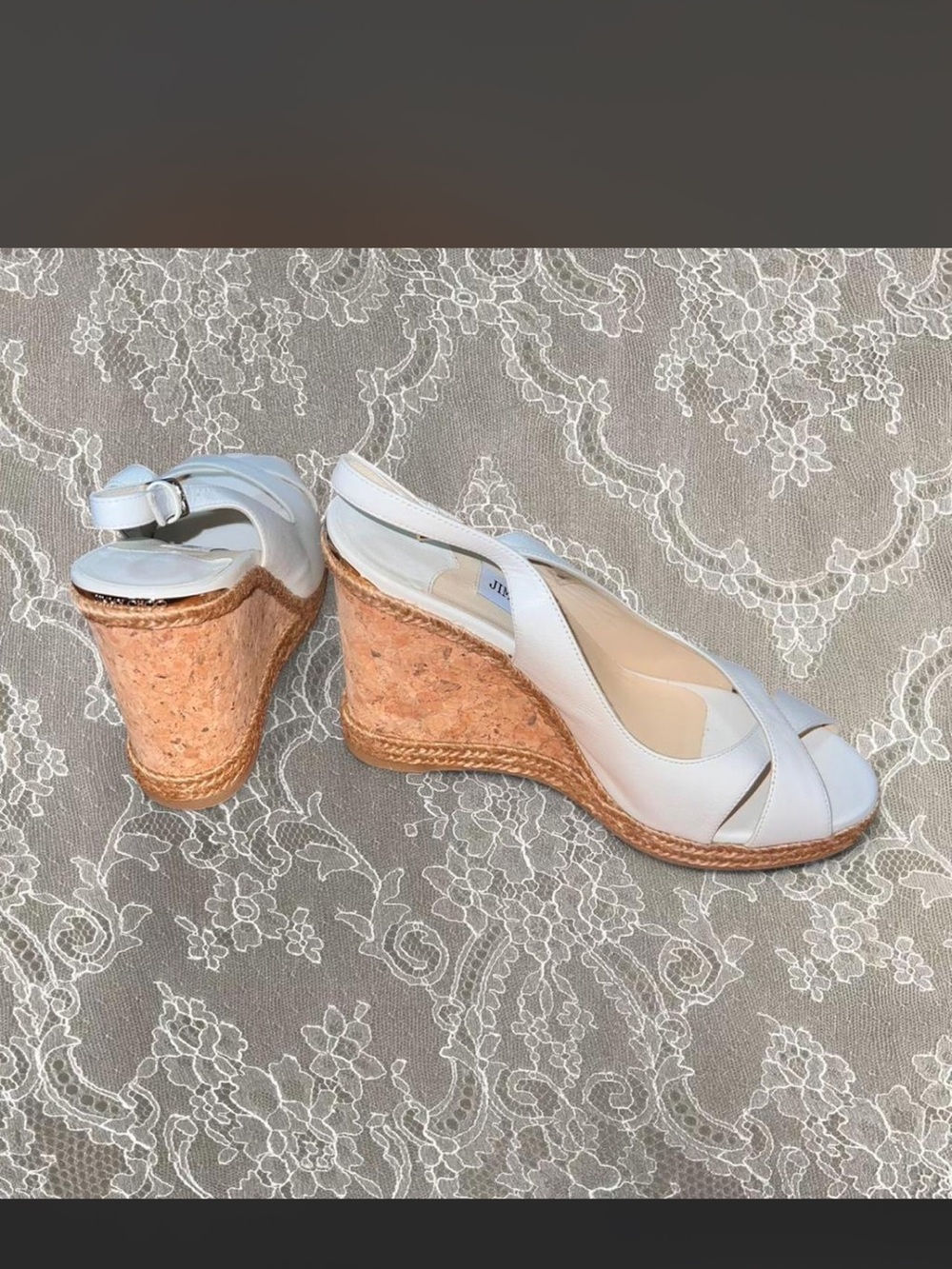 Jimmy Choo White Leather Cork Wedge Sandals